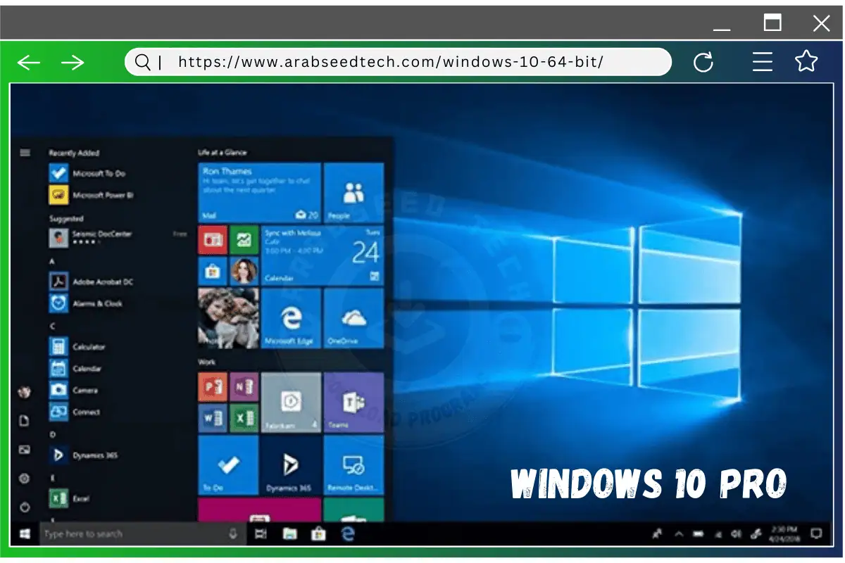 كمبيوتر مكتبي يعمل بنظام التشغيل Windows 10 Pro، مع التركيز على تصميمه العصري وميزات الأمان المحسّنة للمحترفين
